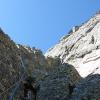 Looking up at the 4th pitch and the distant headwall