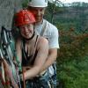 Kate and Mark at the first belay of our first trad/multi-pitch climb - Big Country in the Red (6/03)
