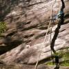 Transporter Crack at the New River Gorge was our first trad climb without supervision.  Those 40ft took us all day (7/03)