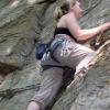 Kate leading a 5.6 on the currently closed Arena crag (7/03)