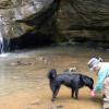 Mark and Liv play below the waterfall at the end of Rebel Hollow, Muir Valley (3/04)
