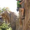 Mike pulling through the tricky start moves on Concupiscent Curds (5.10b)