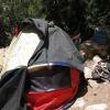 Gabe's tent set up at a windy, sandy crag