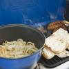 Best camp dinner in a long time - gormet sausages and carmalized onions on toasted hoggies