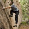 Mark working the start of a V4 in the quiet afternoon