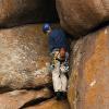 Dylan on the disgusting start to H & S chimney (5.8)