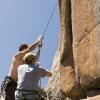 Mark and Sean work out the rope drag as Doug climbs Plumb Line