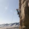 Cys works up her warm-up climb