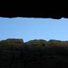 Looking up at the rappel from the summit