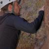 Mark on a shadey and cold warm-up climb