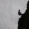 Kate on rappel after cleaning the climb