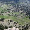 Looking down on the cows in the meadow so far below us.