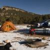 Camping in the snow, in the desert