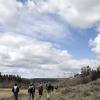The group hiking across country