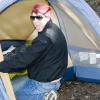 Kevin checks out my old tent...