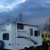 Our new camper trailer: dry and warm after a cold rainy night