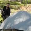 Ann next to their new ultra-light tent