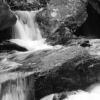 The mountain creek is raging with white water