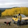 Mark, Liv, and the aspen-yellow truck