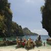 Boats anchored for lunch at a secluded cove