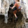 A climber pulling the roof of a fun looking 7a