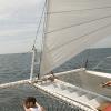 Passengers hang out in the netting