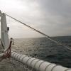 Looking across the bow on a cloudy evening