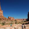 The family hiking through the Moab desert